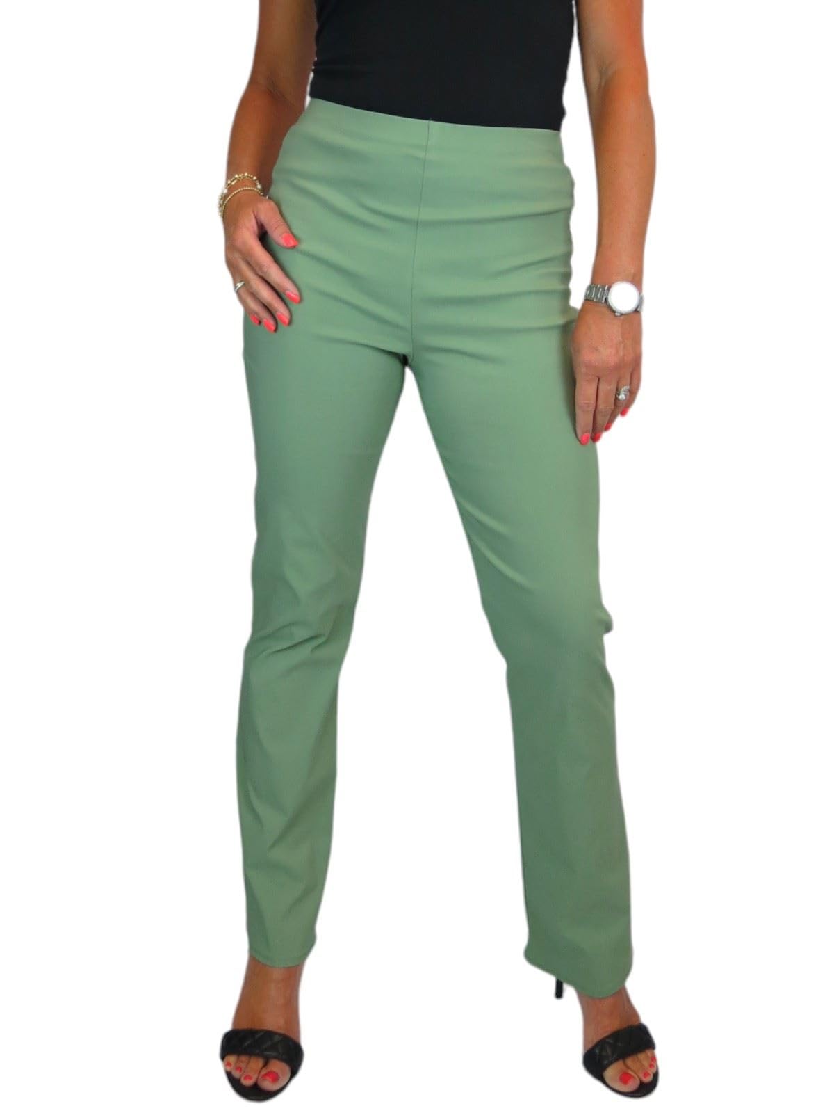 Paulo Due Women's Pull On Stretch Straight Leg Trousers - 22 - Olive
