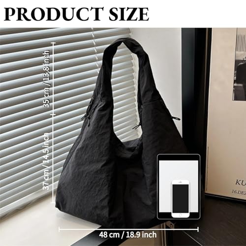 Image of Slouchy Tote Bag for Women Large Nylon Shoulder Bag with Multiple Pockets Crescent Bag Underarm Hobo Bag for Travel Gym