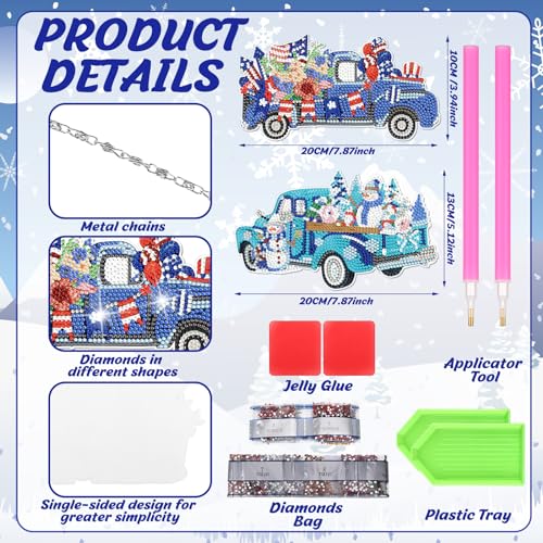 Chitidr ELE-CHITIDR-1288 6 Pcs Holiday Truck Diamond Art Wreath Crystal Painting Trucks Hanging Sign Set 4Th Of July Thanksgiving Fall Winter Christmas 5D Diy Ornaments Kits thumb #1
