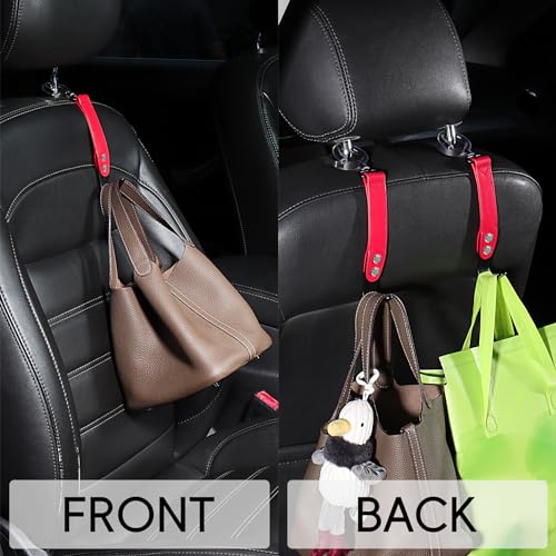 Image of 2 Pack Car Hook Holder Leather Headrest Hooks for Purses and Bags,SUS304 Car Hook(Red)