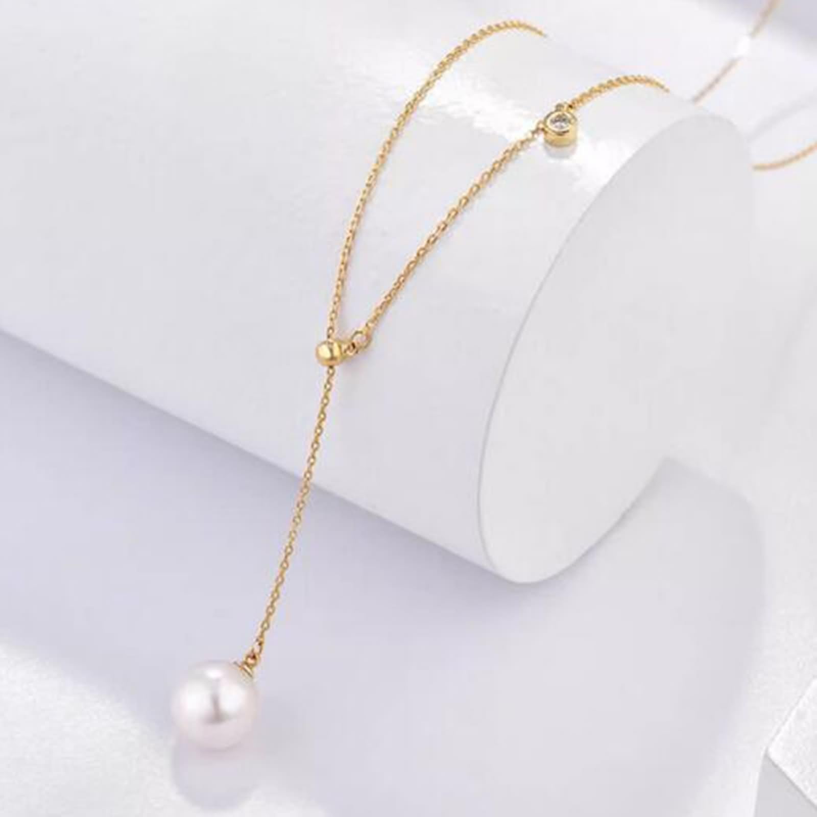 Damski łańcuszek na szyję, naszyjnik w stylu vintage, 8,5 mm, naszyjnik z pereł Y, ze szlifem okrągłym, diamentowym żółtym złotem