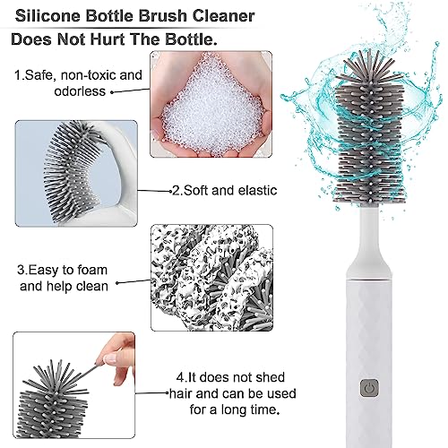 Image of Rechargeable Electric Bottle Brush Cleaner Set, 360 High Speed Rotation Silicone Cleaning Brush with Bottle Brush, Pacifier Brush, Straw Brush, Perfect for Baby Bottle,Cup, Kitchen Utensils