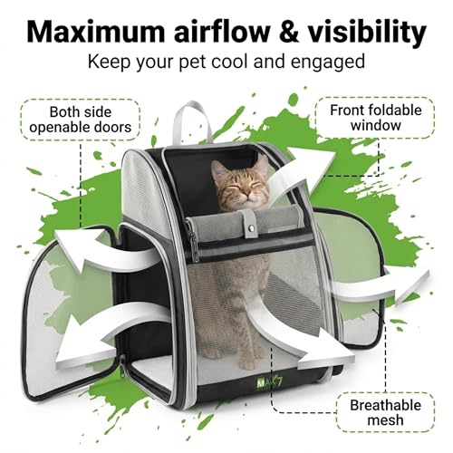 Image of MAK7 Pet Carrier Backpack for Cats & Dogs | Breathable Mesh Design, Lightweight Travel Bag for Small Pets | Wide Strap, Foldable | Cat Carrier, Dog Carrying Bag (ONLY Black-Grey)