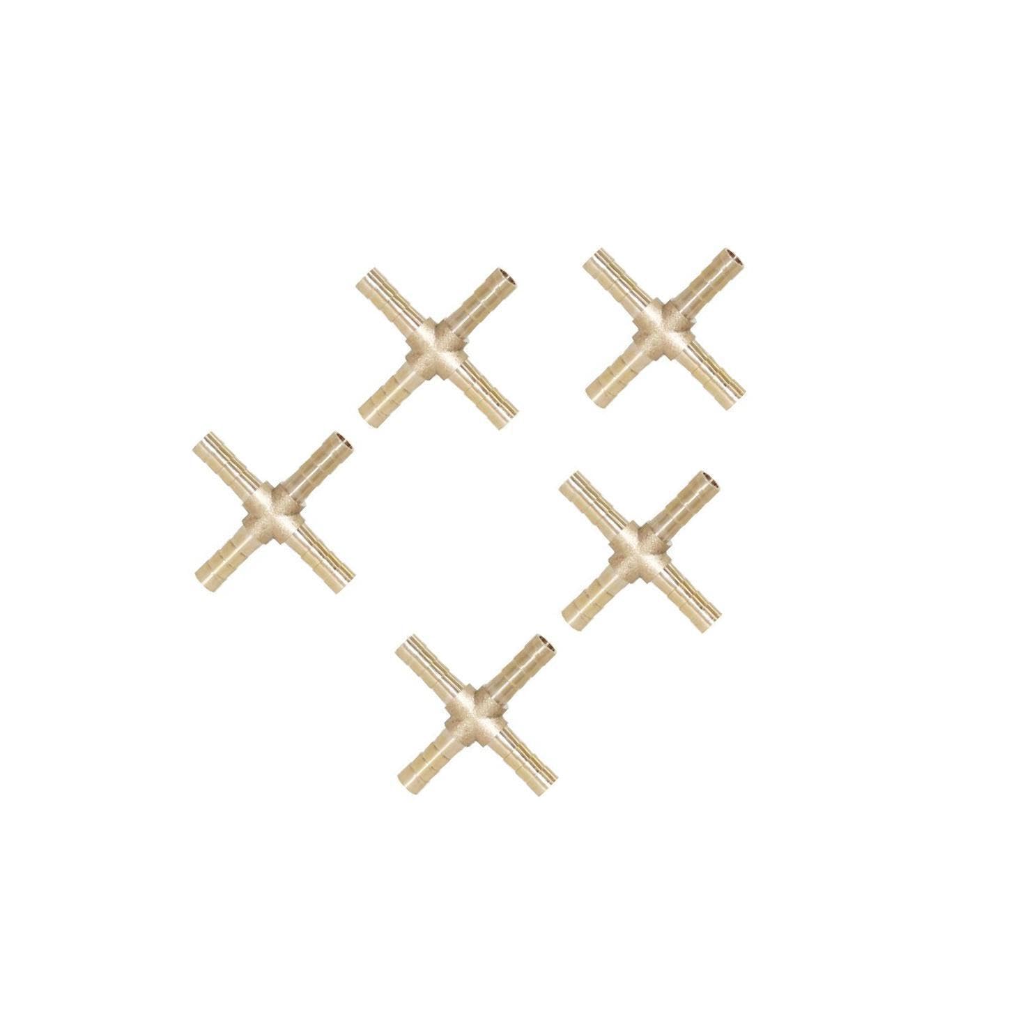 Twisaxc 5Pcs/Set Premium 4-Ways Brass Pipe Fitting Connector Fluids And Fuels Cross Fitting Brass Cross Barb H Barb