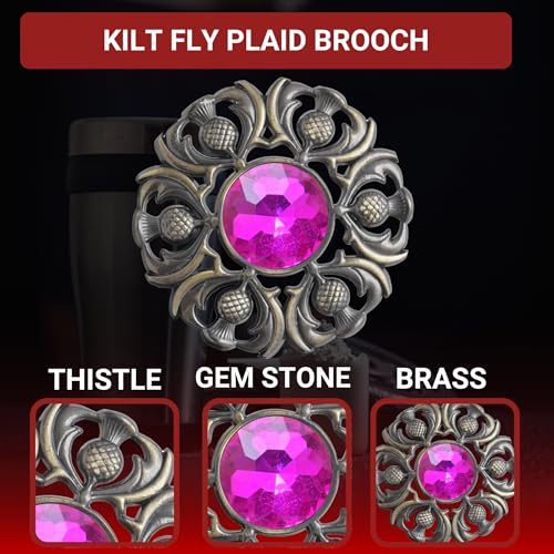 Image of Luxurious Scottish Kilt Fly Plaid Brooch - Premium Thistle Design Adorned with Sparkling Stones, Handcrafted Tartan Sash Pin, Luxurious Accessory for Women's Highland Dress
