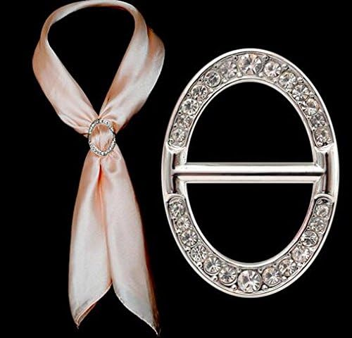 Luxury Fashionable Oval Rhinestone Metal Scarves Buckle Silk Sarf Clasp Clips Clothing Neckerchief Ring Wrap Holder for Women Girls Xmas Gift (Silver) - Image 3