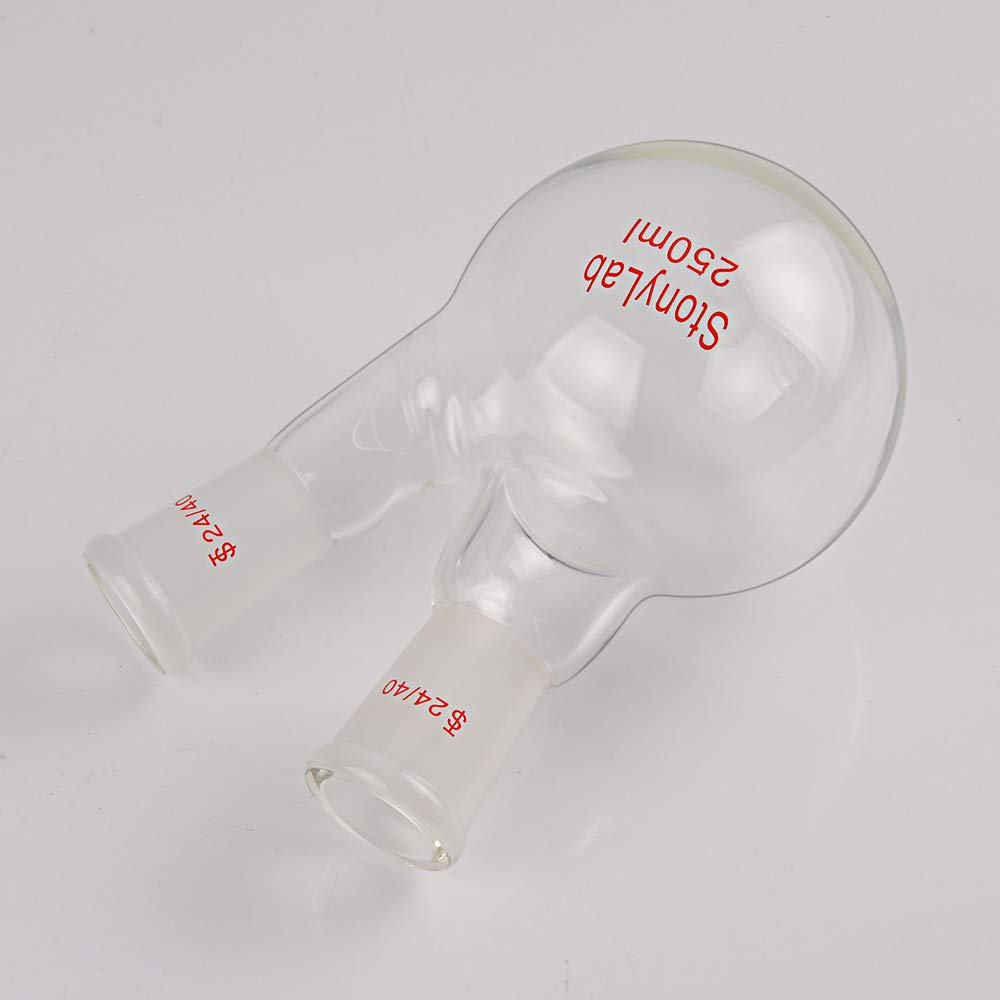 stonylab Ballon à Fond Arrondi en Borosilicaté Verre à 2 Cols RBF, avec 24/40 Joint Extérieur Conique Standard au Centre et sur les Côtés, 2 Neck Round Bottom Flask - 250ml