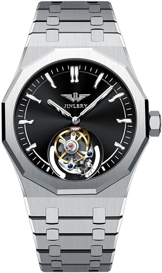 JINLERY メンズ ユニーク両面中空なデザインダイヤモンドダイヤル腕時計 ラグジュアリーブランド トゥールビヨン スケルトン 機械式 ステンレススチールウォッチ スポーツ ミリタリー 手巻き時計 男性用 サファイアクリスタル夜光5気圧防水 (シルバーブラック) Amazonで販売中 JINLERY メンズ ユニーク両面中空なデザインダイヤモンドダイヤル腕時計 ラグジュアリーブランド トゥールビヨン スケルトン 機械式 ステンレススチールウォッチ スポーツ ミリタリー 手巻き時計 男性用 サファイアクリスタル夜光5気圧防水 (シルバーブラック) Amazonで販売中