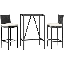 vidaXL 3 Piece Patio Bar Set with Cushions Black Poly Rattan