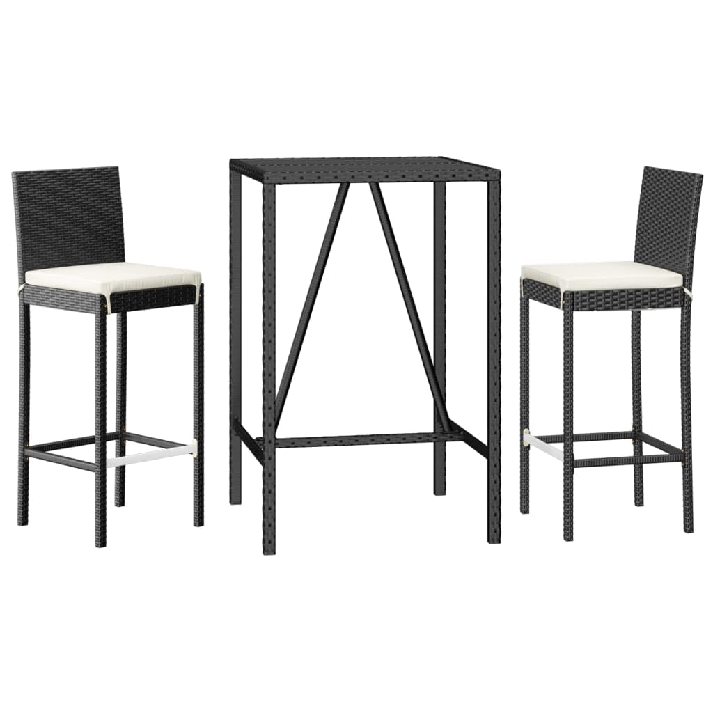 ShGaxin Tavolo e sgabelli Alti giardino 3 Pezzi e Cuscini Rattan PE Nero, Set Giardino, Set Terrazza, Mobili Giardino Esterno - 3187641