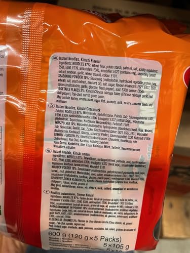 Nong Shim Instantnudeln Kimchi Ramyun – Koreanische Ramen Suppe - schnelle Zubereitung – 1er Multipack - 5 x 120g