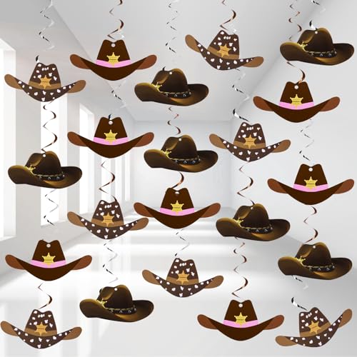 Image of Maxdot 42 Pcs Western Cowboy Party Decorations Wild West Hanging Swirl Cowboy Hat Ceiling Streamers for Adults Cowgirl Boys Birthday Party Decorations Supplies(Classic Style)