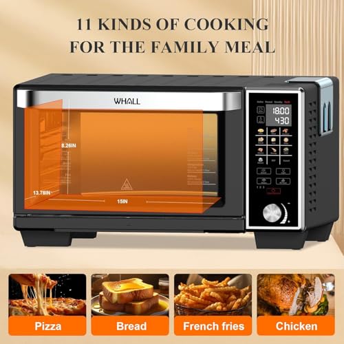 Image of WHALL Air Fryer Oven, Max XL Large 30-Quart Smart Convection Oven,11-in-1 Toaster Oven with Steam Function,12-inch Pizza,6 slices of Toast, 4 Accessories Included, Stainless Steel /1700W, BLACK
