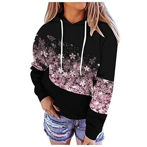 Aniywn Women's Tie Dye Color Block Long Sleeve Hoodies Floral Printed Pullover Drawstring Sweatshirt Tops for Fall Winter