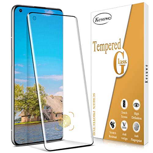 Kesuwe 3D Curved Screen Protector Designed for OnePlus 9 Pro Tempered Glass, Full Screen Coverage, Support Fingerprint unlock, Anti-Scratch, Easy to install (Black)