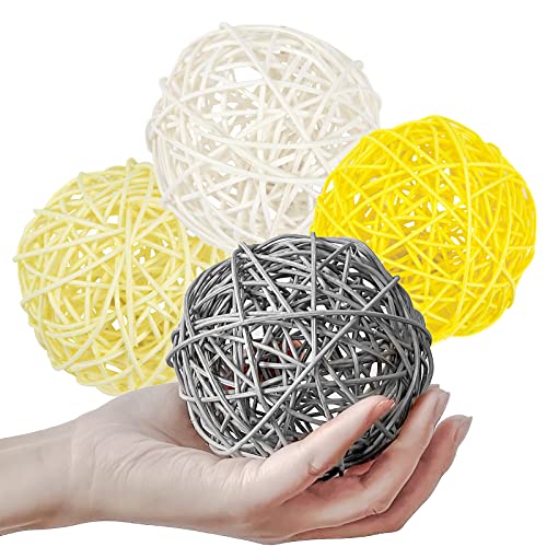 Domestar Extra Large Rattan Balls, 4 Inches Wicker Balls Decorative Balls Natural Decorative Wicker Rattan Balls Orbs Vase Fillers Yellow, White, Grey And Lemon #TOP9