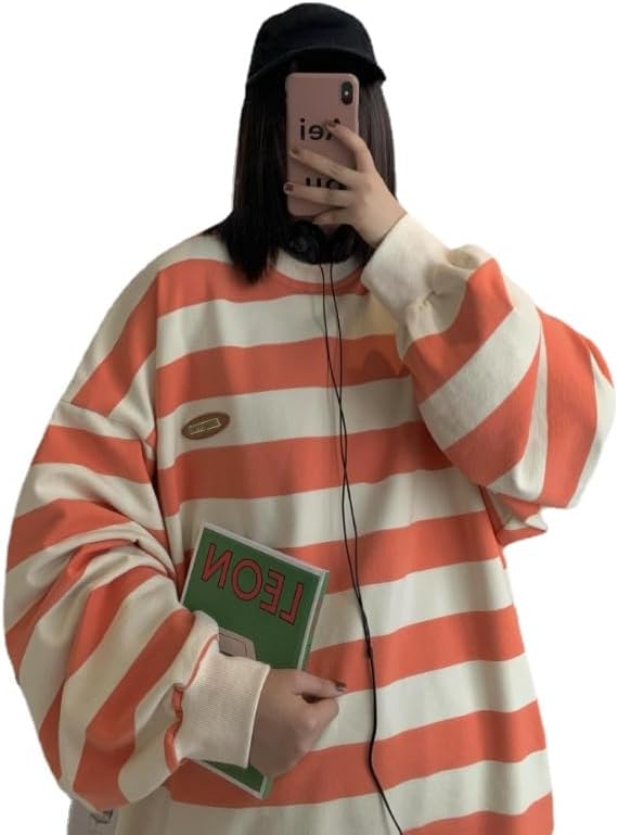 CYee Camisa unisex con estampado a rayas, de manga larga, camisetas de gran tamaño, camisetas Harajuku, vintage, con hombros caídos, sudadera punk