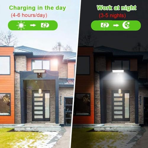 JESLED Solar Powered Lights Outdoor/Outside for Garden Fence Door Yard Pathway, 90 LED Solar Motion Sensor Security/Wall Lights Waterproof 2600mAh, USB Charging (1 Pack) - Image 4