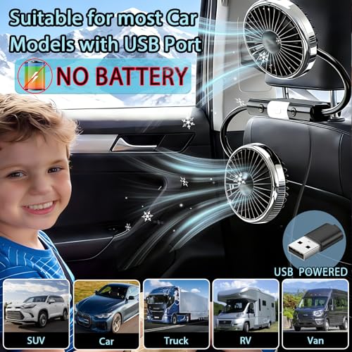 Image of Backseat Fan for Baby Rear Facing Car Back Seat, Dual Car Headrest Seat Fans for Backseat for Kids (No Battery)