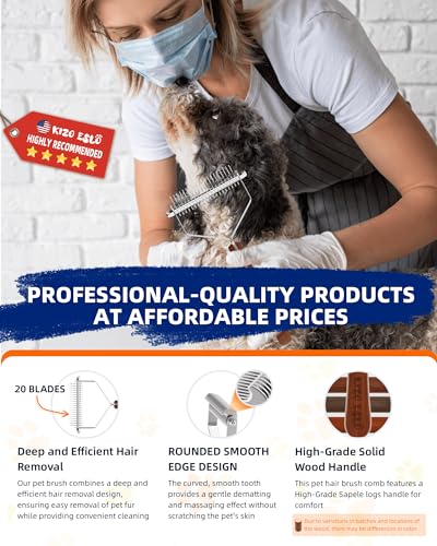 Dog Brush for Shedding 20 Blade Dematting Tool Pet Brush Undercoat Rake for Large Medium Small Dogs and Cats Shedding Dog Comb for Grooming Premium Wood Handle Efficiently Detangle and Groom Coats  Cucciolini Doodles Dog brush for shedding 20 blade dematting tool pet brush undercoat rake for large medium small dogs and cats shedding dog comb for grooming premium wood handle efficiently detangle and groom coats   cucciolini doodles