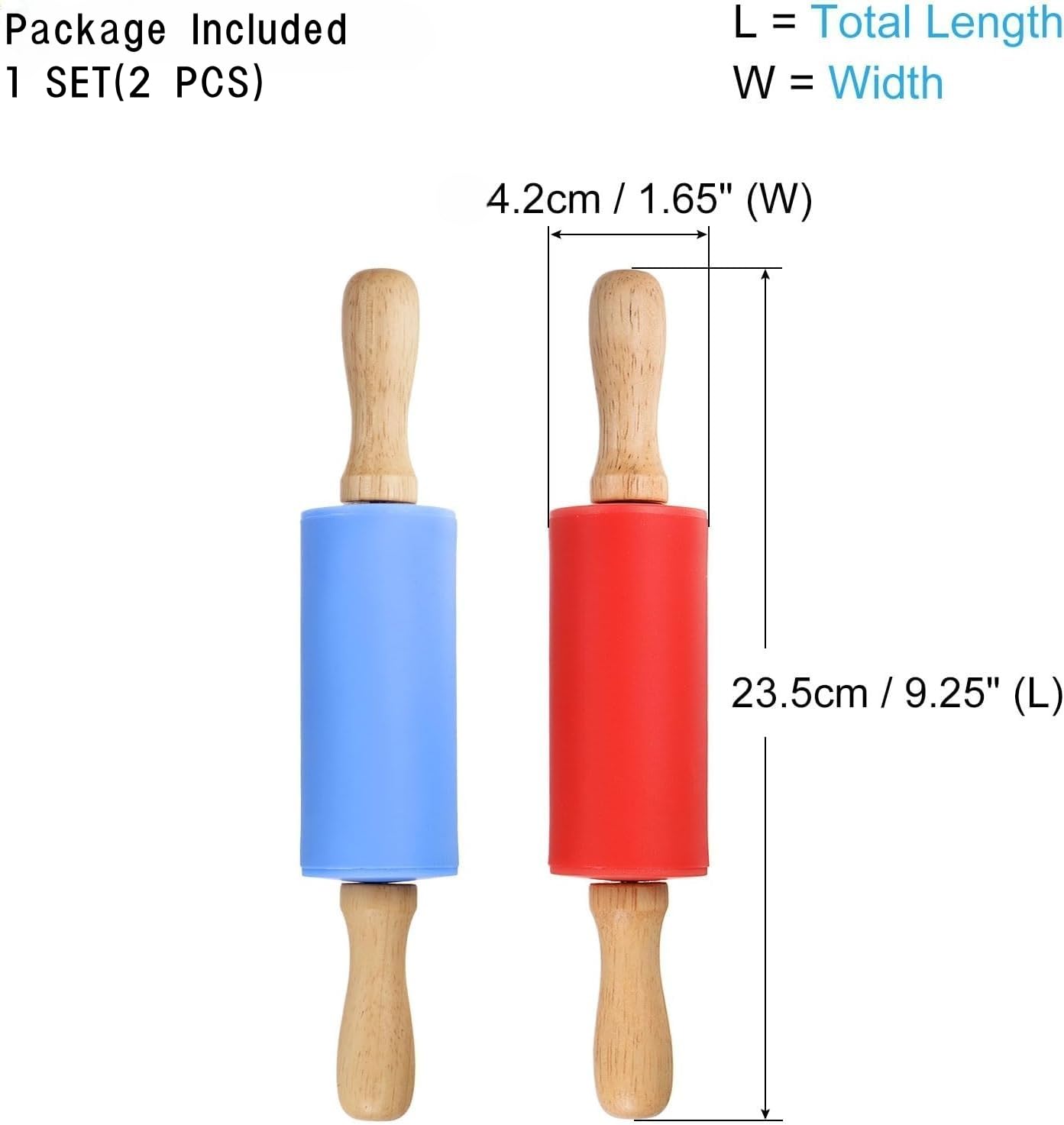 2 Pack Classic Small Rolling Pin for Kids,Wooden Handle Non Stick Silicone Rolling Pin for Dough Pizza, Pastry Kitchen - Image 2
