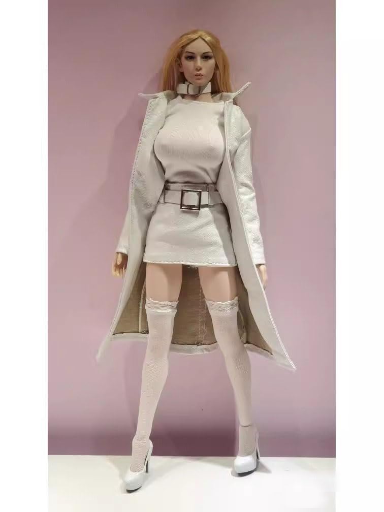 Veste en cuir blanc 1/6 AMITD pour figurine féminine avec jupe et chemise