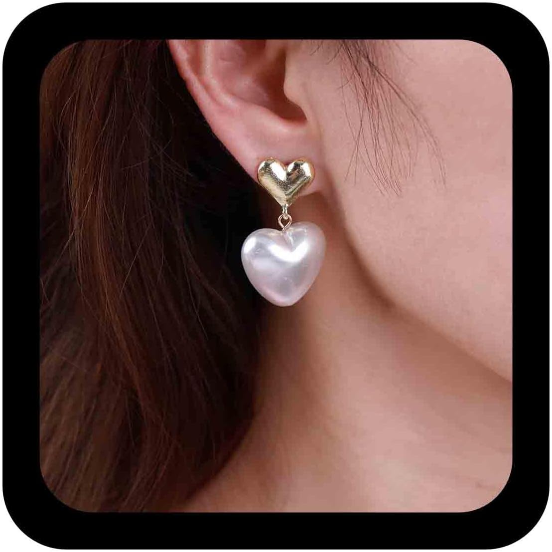 Bohemian Pearl Heart Dangle Earrings Gold Puffed Heart Earrings Puffy Pearl Stud Earrings Love Earrings Jewelry for Women Gifts