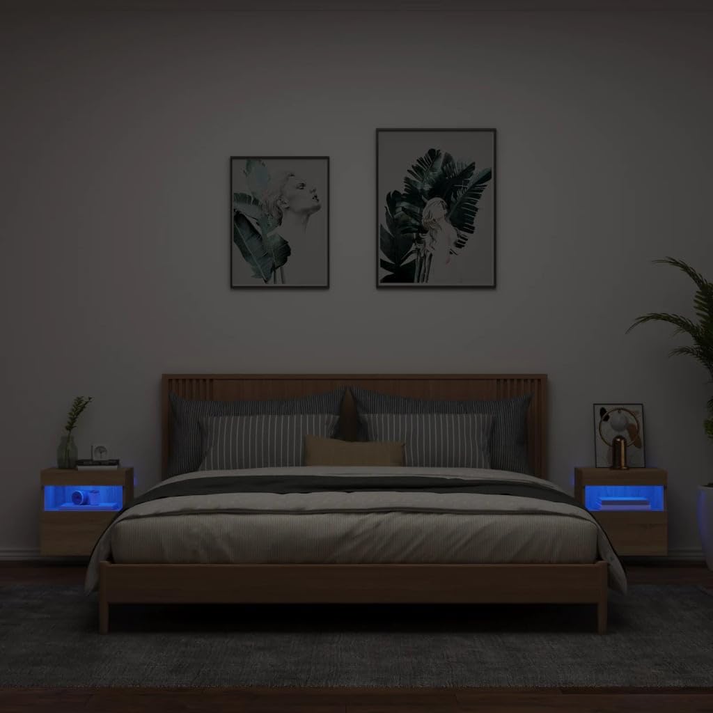 LED RGB ścienne RTV dąb sonoma 2 sztuki 40x30x40 cm
