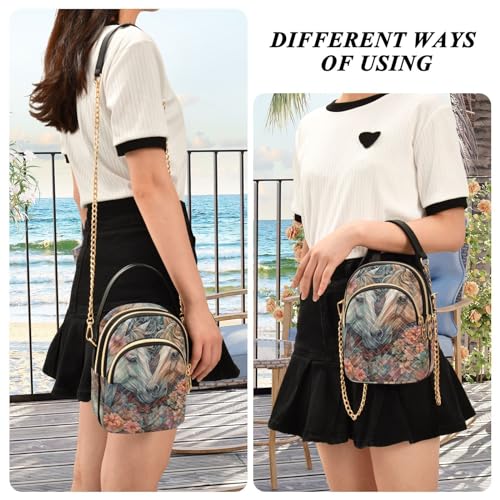Two Horses Painting Women's Sling Bags, Fashion Crossbody Handbags Purse with Chain Strap Top handle 5.91×3.15×8.27 Inches3