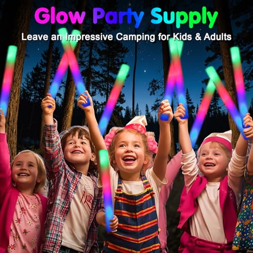 wellent 55 PCS Foam Glow Sticks, Foam Light Up Sticks Party Supplies with 3 Mode Colorful Flashing, Glow Sticks Bulk Party Pack, Led Foam Sticks for Birthday, Wedding, New Year, Carnival, Concert - image 2