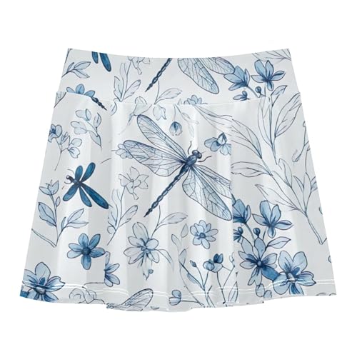 Joisal Dragonflies Botanical Flower Blue Girls' Shorts Athletic Skorts Toddlers Tennis Skirts Summer Pleated 3t