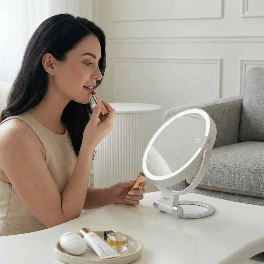 Fancii Miroir de voyage grossissant 10x/1x avec lumières, rechargeable | Miroir de maquillage extra large de 22,9 cm avec éclairage LED, miroir de courtoisie pliable, double face, 3 réglages de