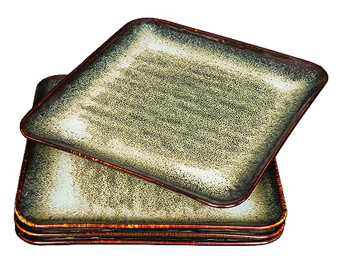 jinsongdafa Ceramic Dinner Plates Dish Set, Set of 4, Microwave Oven and Dishwasher Safe, Scratch Resistant, Dinnerware Kitchen Porcelain Serving Dishes 9 inch Square plate