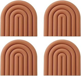 Salvamanteles de silicona multifuncionales, 4 unidades, resistentes al calor, para ollas y sartenes calientes (marrón naranja)