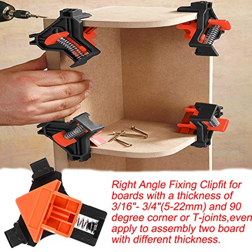 4Pcs 90 Degree Right Angle Fixing Clip,Adjustable Swing Corner Clamp,Multi-Function Woodworking Right Angle Clamp,For Welding,Drilling,Making Cabinets,Drawers,Boxes,Picture Framing,Crafting Projects #TOP5