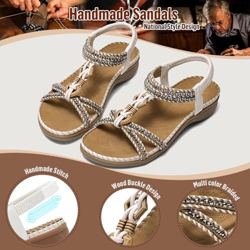 Littleplum Womens Sandals Arch Support Summer Flat Slides Ankle Elastic Walking Shoes Braided Beach Dressy Sandals for Women