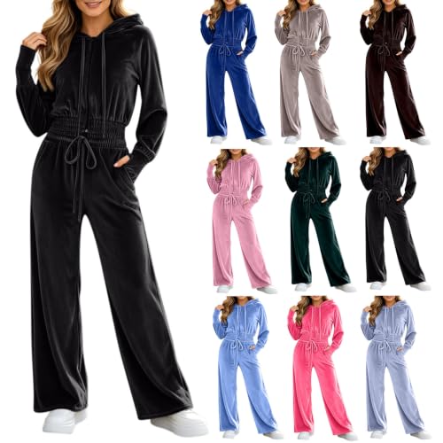 Velour Tracksuit Womens Y2K 2 Piece Zip Hoodie and Wide Leg Pants Sweatsuit - image 1