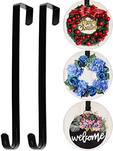 Komotu 12" Wreath Hanger for Front Door - Halloween, Christmas, Easter Decoration - Metal Over The Door Single Hook Ornament - Black