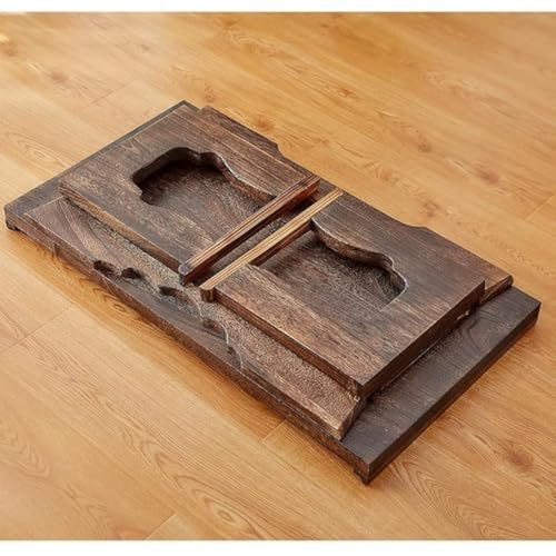 Image of Wooden Folding Coffee Table Small, Tatami Bay Window Solid Coffee Table, Dark Brown Wood, Table for Living Room Wooden 34D x 59.9W x 26.9H CM