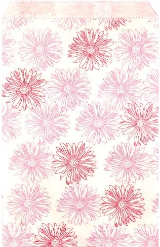 200 pcs Flower Paper Gift Bags Shopping Sales Tote Bags 6" x 9" White with Pink Red Flower Design image 2