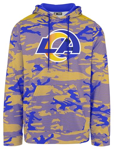 Zubaz NFL Men's All-Over Camo Lines Primary Logo Print Hoodie, Los Angeles Rams, Medium