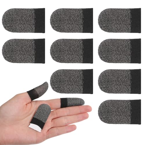 Bewudy 10pcs Finger Sleeves for Gaming, Thumb Sleeves for Mobile Gaming Anti-Sweat Screen Finger Tips Silver Fibers Breathable Thumb Sleeve for All Touchscreen Devices