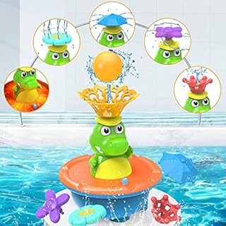 Baby Bath Toys,5 Modes Spray Water Cute Crocodile Bath Toys for 1+ year old, Light Up Bath Toys with Double Layer Waterproof, Kids Water Toys for Bathroom Swimming Pool, Boys Girls Gifts