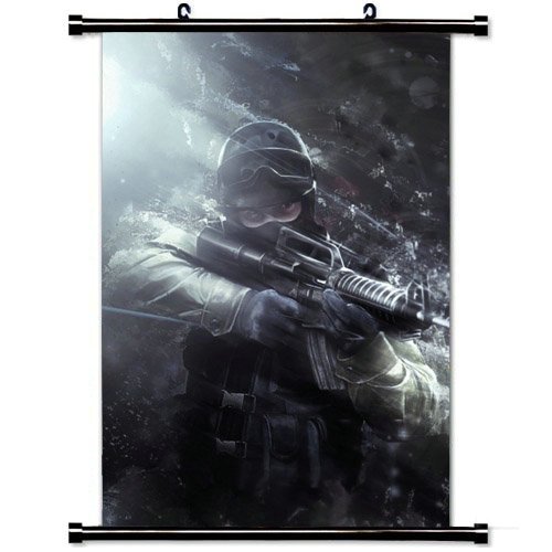 Wall Posters Wall Scroll Poster with Counter Strike Gun Soldier Helmet Mask Home Decor Fabric Painting 23.6 X 35.4 Inch