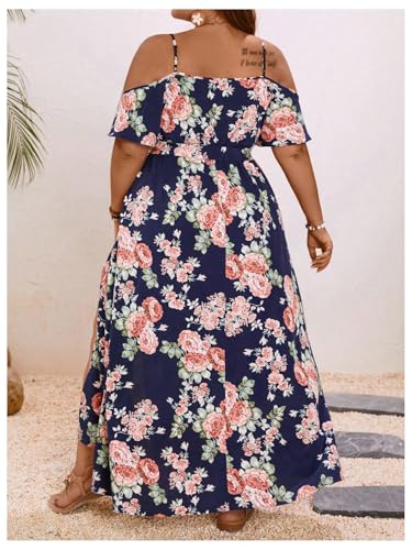 Image of Floerns Women's Plus Size Cold Shoulder Short Sleeve Split Thigh Long Dress