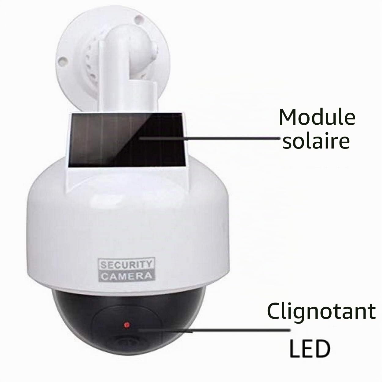 O&W Security Lot de 2 caméras factice de Surveillance solaires Professionnelles Speed Dome - avec Objectif, câble et LED Clignotantes