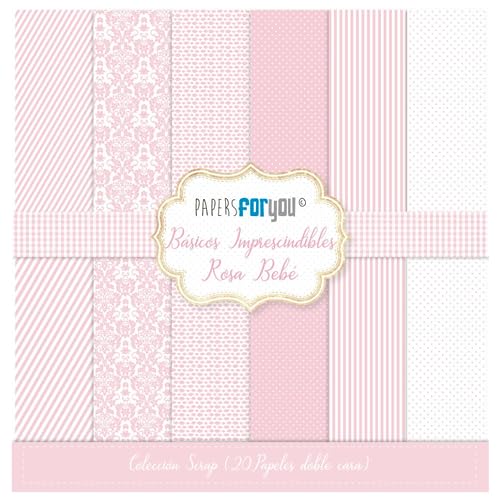 Papers For You Colección Scrap doble cara 180gr 8''x8' (Básico Rosa 20 Papeles)