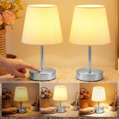 Image of Warmiehomy Touch Bedside Lamps Set of 2, 5200mAh Modern USB Rechargeable Table Lamp, 3-Level Dimmable Touch Lamps Bedside Small Night Light for Bedroom Living Room Nightstand (Bulb Included), Silver