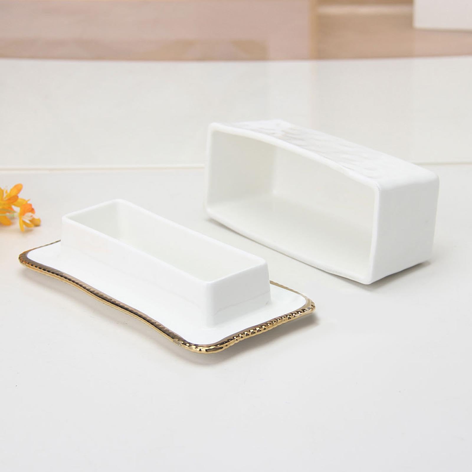 Mantequera de porcelana con tapa, gran capacidad, caja para conservar alimentos frescos, recipiente de cerámica elegante y minimalista, gran capacidad, recipiente de