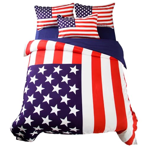 RZPFQB Drapeau Parure de Lit 200x200 Drapeau américain Housse de Couette Enfant GarçOn Fille Ado USA Bleu Rouge Blanc éToile Bande Linge de Lit pour...